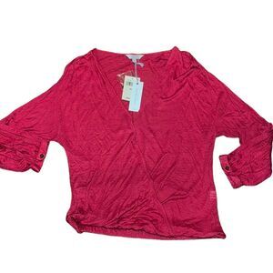 Women's NWT Lucky Brand soft red wrap long sleeve top fall extra small holiday